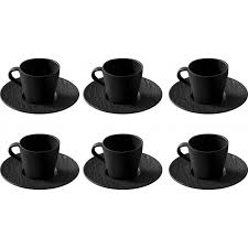 SET 6 TAZZE CAFFE' CON PIATTINI MANUFACTURE ROCK NERO VILLEROY & BOCH