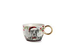 TAZZA COLAZIONE PORCELLANA DECORATA CON CANE NATALE EGAN