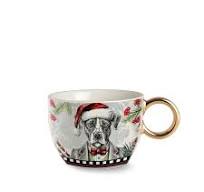 TAZZA COLAZIONE PORCELLANA DECORATA CON CANE NATALE EGAN